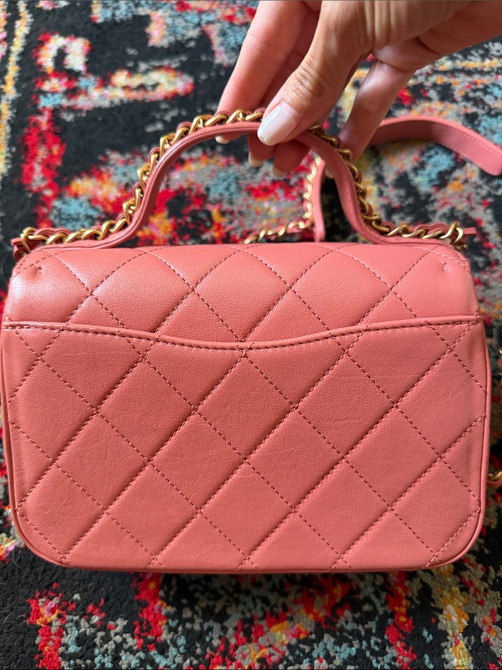 Chanel Rose Quilted Lambskin Chain Infinity Shoulder Bag - Picture 5 of 9